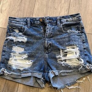 American Eagle Outfitters Blue Distressed Jean Shorts